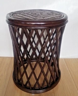 Rattan Natural Woven Wicker Stool Plant Stand Side Table 18x14 - Image 1 of 4