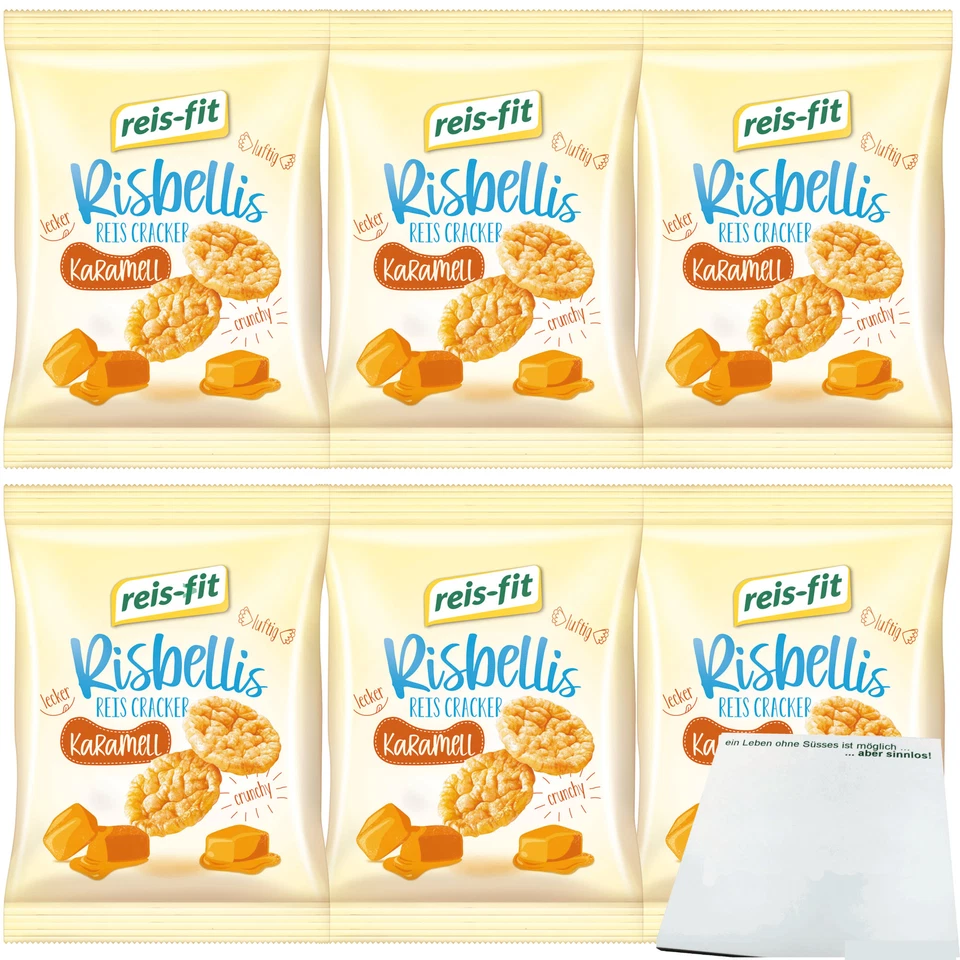 Reis-Fit Risbellis Fettarme Reis-Cracker mit Karamellgeschmack 6x40g Packung usy - Bild 1 von 4