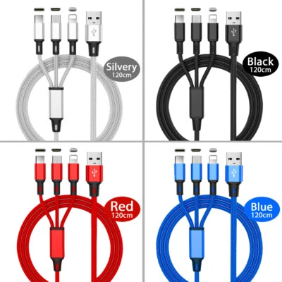 Mobile Phone Charging Cable 3in1 Type-C Micro USB iOS for iPhone Samsung Huawei - Image 1 of 4