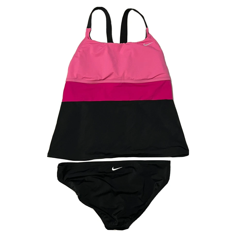 Nike Swim Tankini 2-Piece Racerback Swimsuit Pink Black Size Med NESSB393-656
