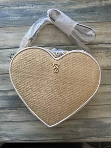 VICTORIA'S SECRET HEART SHAPE CROSSBODY BAG 2 PART ZIPPER STRAW NWT - Picture 1 of 4