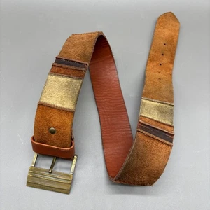 Cintura vintage anni 70 patchwork spacco pelle scamosciata fibbia ottone taglia 32 boho western - Foto 1 di 10