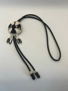 Vintage schwarz-weiße Perlen Donner Vogel Bolokrawatte Y2K 90er - Bild 1 von 5