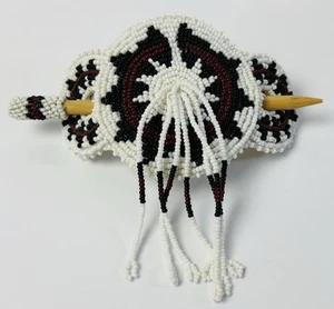 Native American Beaded Leather Hair Barrette with Stick 4”x2.75” Handmade USA - Picture 1 of 8