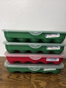 4 Red Green Sterilite Ornament Storage Cases - 20 Compartment 3.5" - Picture 1 of 9