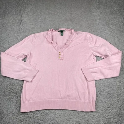Suéter Lauren Ralph Lauren Feminino Grande Rosa Algodão Malha Pulôver Gola Babado - Imagem 1 de 4