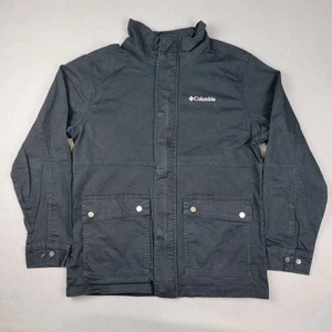 Columbia Jacket Mens Medium Demin Full Zip Snap Buttons Collar Pockets Black - Picture 1 of 9