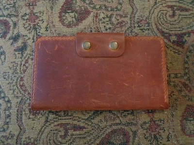 Cartera de cuero hecha a mano larga plegable solapa con 2 cierres a presión marrón oxidado, NUEVA Foto 1 de 4
