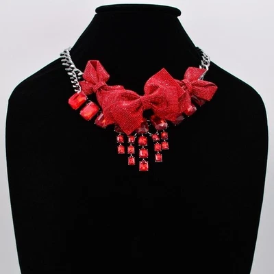Collar Betsey Johnson Rojo Lazo Baguette Cristal Vacaciones Navidad Nuevo con Etiquetas B Foto 1 de 4
