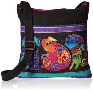 Laurel Burch Artistic Totes Crossbody 10 inch X 10 inch Dog Hobo Canvas Handbag - Picture 1 of 5