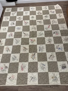 Vintage 50 State Birds And State Flower Quilt, 98x78”. Needs Cleaned READ - Picture 1 of 24