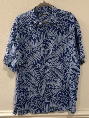 Cubavera 男式纽扣衬衫 XL 蓝色花卉短袖休闲度假村 — 第 1/3 张图片