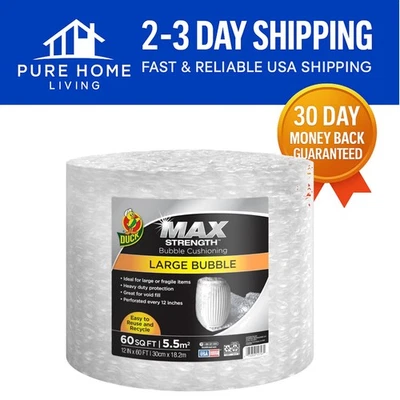 Max Strength Large Bubble Wrap - 60 FT Heavy-Duty Protection for Secure Shipping - Image 1 of 4