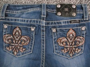 Miss Me Jeans Girls 12 Skinny Fleur De Lis Embellished Pockets Denim 24x29 - Picture 1 of 15