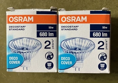 2x Osram Decostar 50w MR16 12v Lamps, Halogen 2-Pin Lightbulbs, Warm White - Image 1 of 4