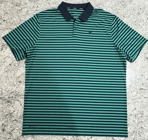 Nike Dri-Fit Golf Polo Shirt Mens Medium Navy Blue Green Stripe Performance - Picture 1 of 6