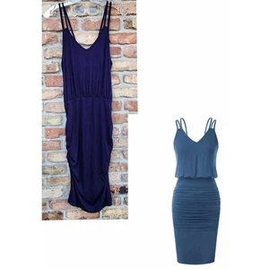 Grace Karin Navy Blue Spaghetti Straps V-Neck Ruched Bodycon Dress Medium NEW - Picture 1 of 10