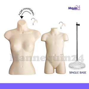 FEMALE & CHILD TORSO FORM SET : 2 FLESH MANNEQUINS + 1 STAND + 2 HANGERS - Picture 1 of 8