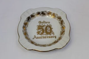 Vintage Norcrest Fine China Golden 50th Anniversary Collectible 7" Ashtray D-301 - Picture 1 of 4