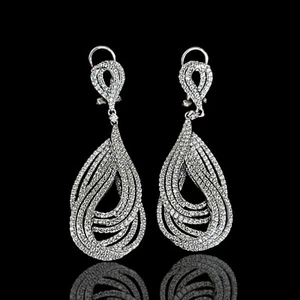 Fantastic 18k White Gold Chandelier CZ Pave SS Wedding Bride Bollywood Earrings - Picture 1 of 3
