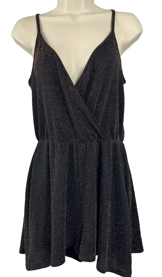 Nuevo Mono Boohoo Negro y Dorado Brillo Correas Brillantes Talla 12 UK  Foto 1 de 1