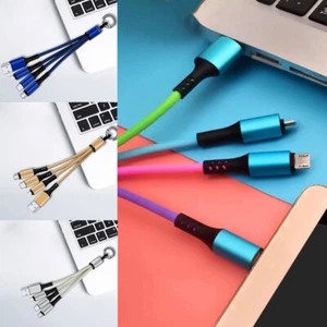 Phone Type-C Micro USB Cable Fast Charging iOS 3 in 1 3A Keychain USB Charger - Picture 1 of 20