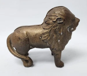 Antique Figural Lion Coin Still Piggy Bank Cast Iron 4" Vintage Free Shipping - Picture 1 of 12