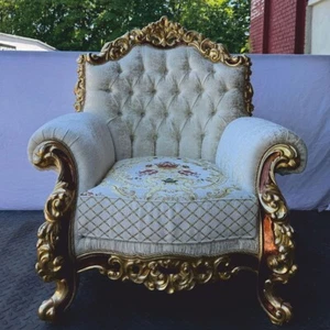 Sillón barroco de lujo Casa Padrino blanco / marrón / dorado H. 120 cm - Mueble barroco - Imagen 1 de 3
