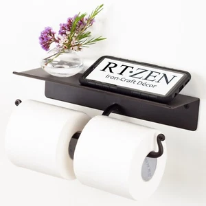 Double Rot Iron Toilet Paper Holder with Shelf, Handmade, Fits Jumbo Rolls - Picture 1 of 8