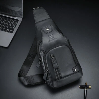 LEBULLBRO Men Sling Backpack Genuine Leather Chest Crossbody Travel Shoulder Bag - Image 1 of 4