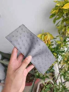Genuine Ostrich Skin Leather Wallet Men's Bifold Gray - Picture 1 of 16