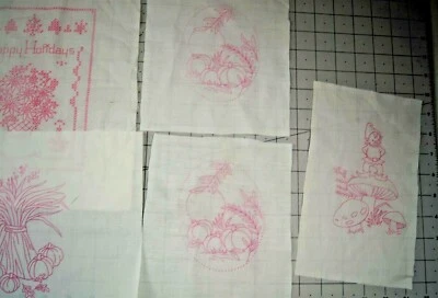 Set of 10 Various Sizes Redwork Holidays Cotton Quilting Fabric Blocks  - Image 1 of 2