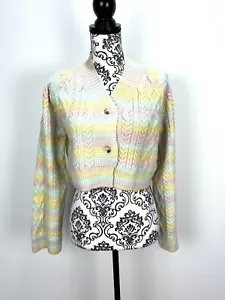 Unbranded Womens Knit Crop Jacket L Rainbow Cable Knit Button Up Coastal Fairy - Picture 1 of 10