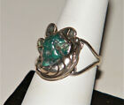 Vtg Atq Native American Sterling Silver Turquoise Leaf Ring Old Pawn~Unique Ex!