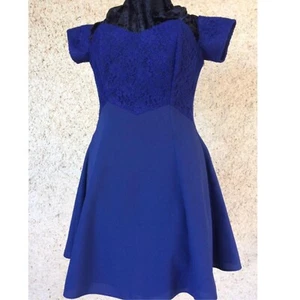 Vintage 1980s Evening Formal Blue Lace Mini Dress by Sunrise Australia Size 10 - Picture 1 of 10