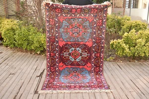 Alfombra caucásica 44''x72"" hecha a mano alfombra de lana vintage alfombra rosa 3x6 112x184 cm - Imagen 1 de 11