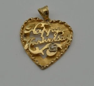 14k GOLD VINTAGE HAPPY ANNIVERSARY HERZ MIT DIAMANT ANHÄNGER (CH456)  - Bild 1 von 3