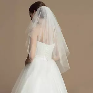 2-tier White Ivory Wedding Veil Short Fingertip Bridal Tulle with Comb Cut Edge - Picture 1 of 24