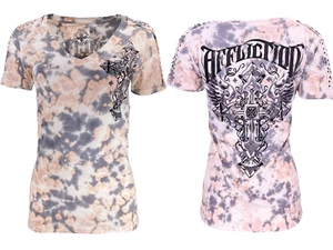 Affliction Women's T-Shirt Venetian Fleet V-neck Biker Tattoo - Picture 1 of 11