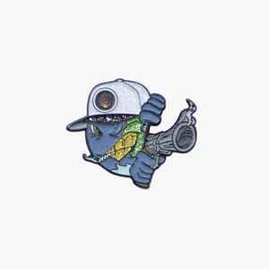 Blue Cartoon Character shooting Graphic Pin - Picture 1 of 2