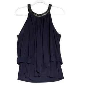 Womens M Pleated Keyhole Layered Halter Tank Top Matrix White House Black Market - Picture 1 of 16