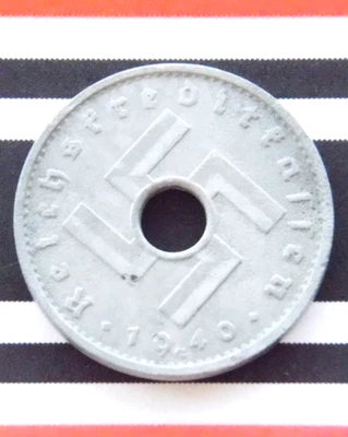 GERMAN 10 PFENNIG 1940 G REICHSKREDITKASSEN Military SWASTIKA Coin 3rd WW2 RARE - Image 1 of 4