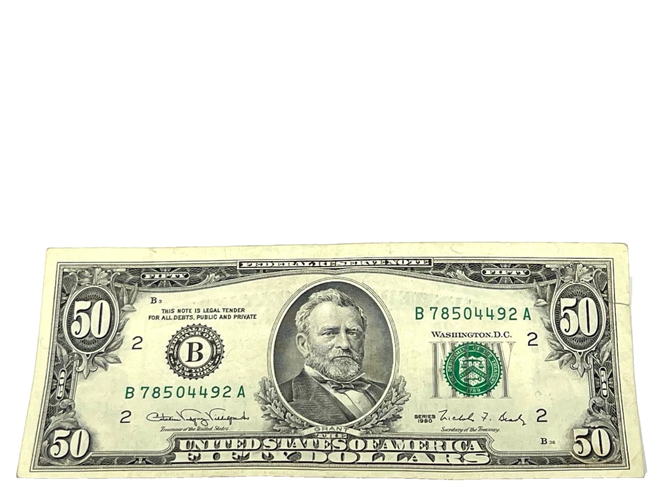 U.S. 1990 $50 FEDERAL RESERVE NOTE, CRISP, S/N B 78504492 A (#501) - Image 1 of 2