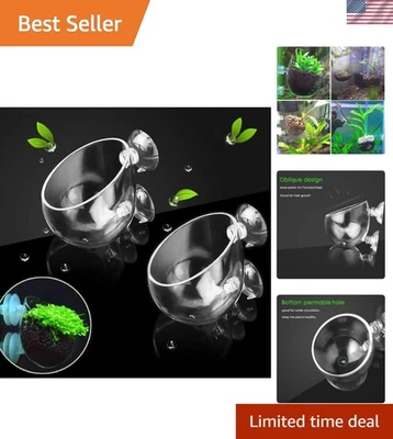2X Crystal Glass Aquatic Plant Pots with Suction Cups - Modern Fish Tank Decor - Image 1 of 4