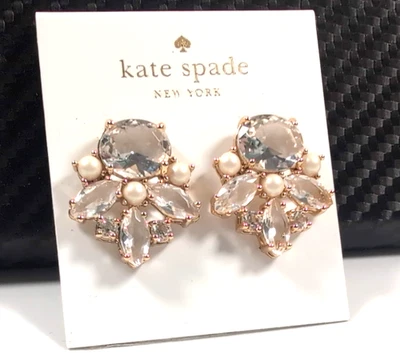 Pendientes Gemas Kate Spade Chantilly - Tachuelas Cristal y Perla Tono Dorado Nuevos con Etiquetas Foto 1 de 3