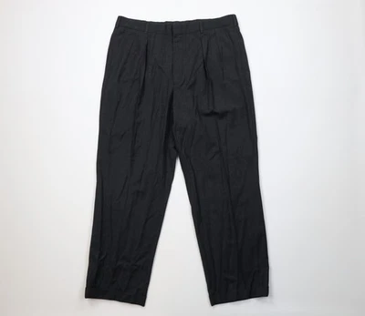 Calça chino vintage anos 80 Lands End masculina 38x29 lã malha perna larga cinza carvão EUA - Imagem 1 de 4