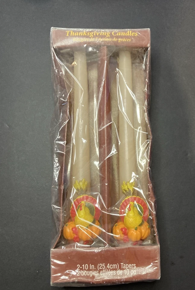 Vintage Set of 2 Thanksgiving Turkey Taper Candles American Greetings 10"