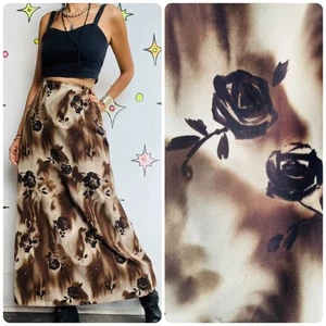 Vintage 90s Brown Floral Fairy Boho Grunge Maxi Skirt – Cottagecore S - Picture 1 of 7