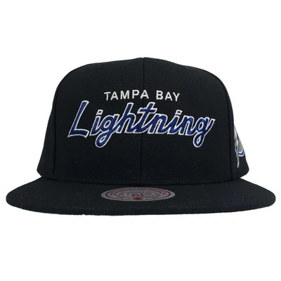 Tampa Bay Lightning Mitchell & Ness NHL Snapback Gorra Script Logo Negro Nuevo con Etiquetas Foto 1 de 4