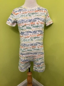 Gap Kids Boys Size 8 Organic Cotton White Pajamas Shark Theme Shirt & Shorts - Picture 1 of 9